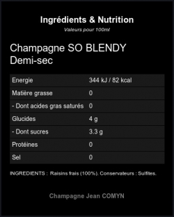 Champagne So Blendy Demi-sec - Ingrédients et Nutrition  Champagne So Blendy Demi-sec - Ingrédients et Nutrition