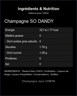 Champagne So Dandy Blanc de blancs Brut - Ingrdients et Nutrition 