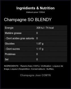 Champagne So Blendy Brut - Ingrédients et Nutrition  Champagne So Blendy Brut - Ingrédients et Nutrition